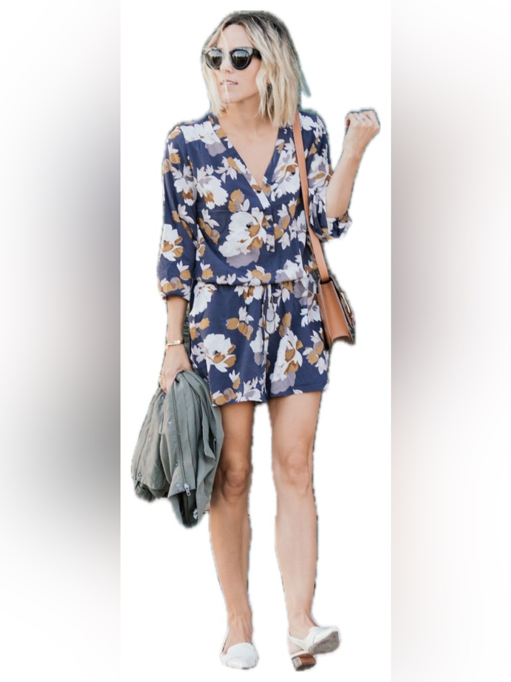 Old Navy Tall Floral Navy V-Neck Romper with Drawstring Waist size Tall M